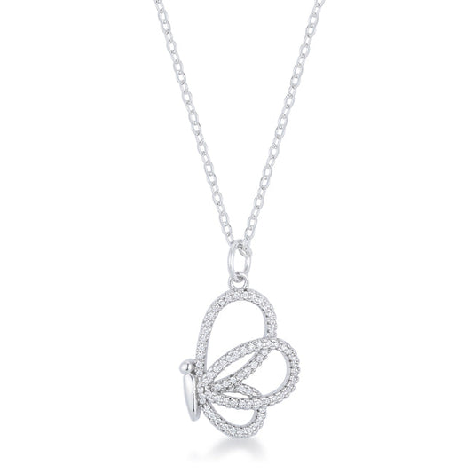 Whimsical Rhodium CZ Butterfly Pendant and Necklace - The Best Accessory