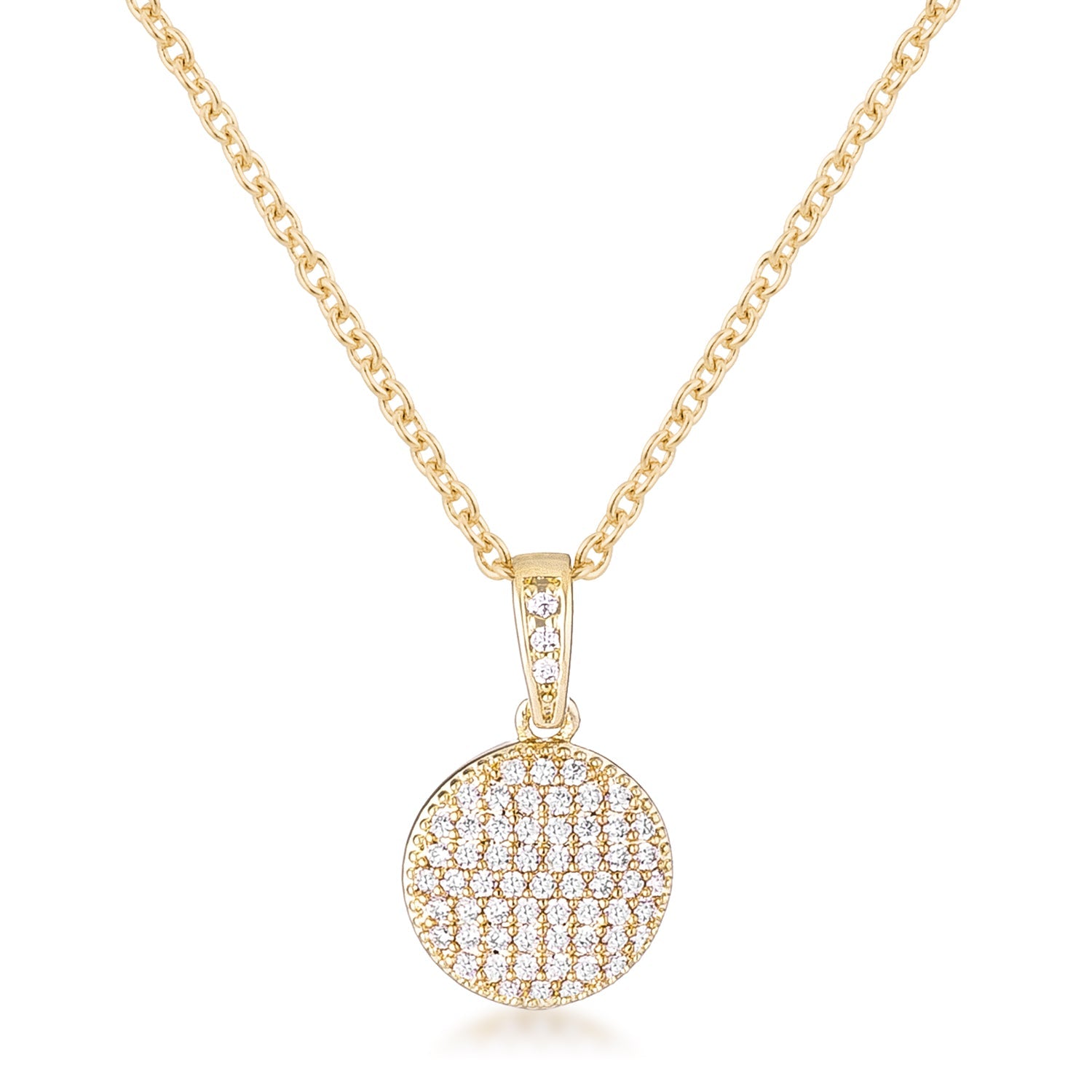 Gold Plated Necklace with CZ Disk Pendant - The Best Accessory