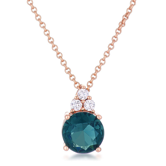 Simple Rose Gold Plated 9mm Blue Green CZ Pendant - The Best Accessory