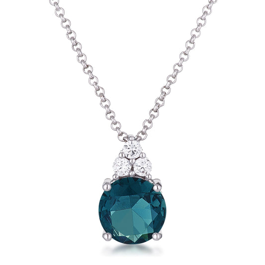 Simple Rhodium Plated 9mm Blue Green CZ Pendant - The Best Accessory