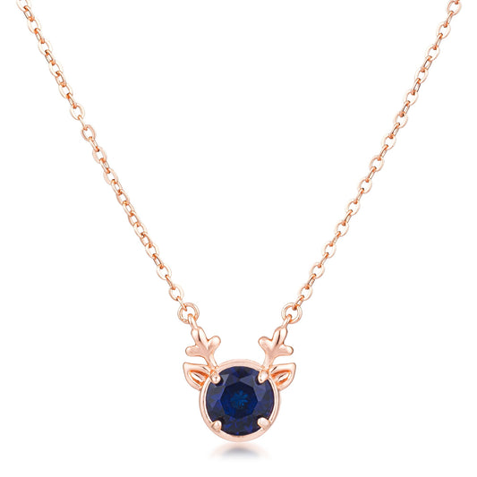 Rose Gold Plated Reversible Sapphire Blue CZ Reindeer Pendant - The Best Accessory