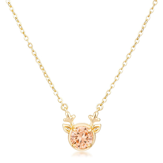 Gold Plated Reversible Champagne CZ Reindeer Pendant - The Best Accessory