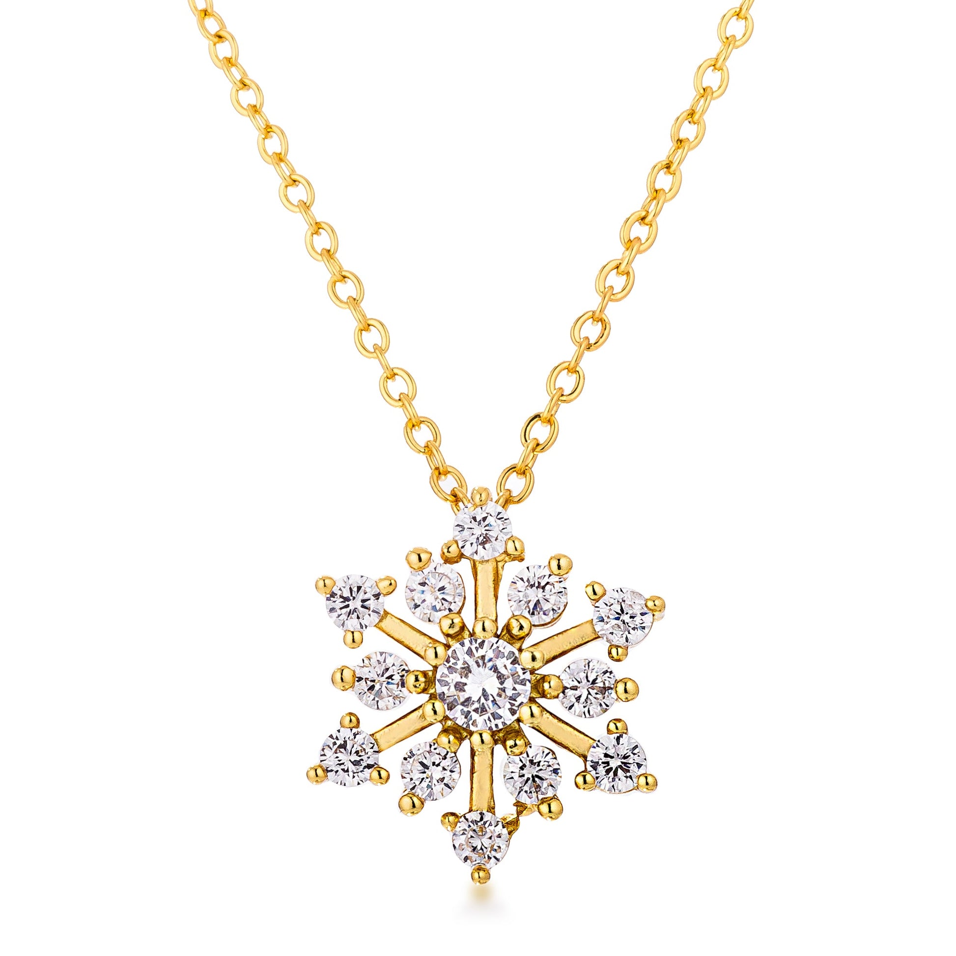 Contemporary Gold Plated CZ Snowflake Necklace - The Best Accessory