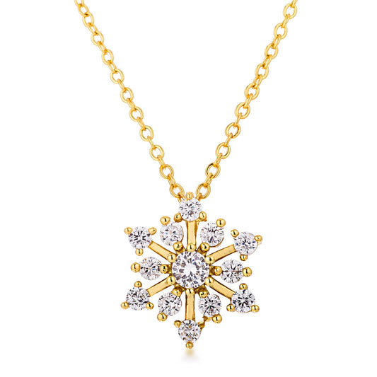 Contemporary Gold Plated CZ Snowflake Necklace - The Best Accessory