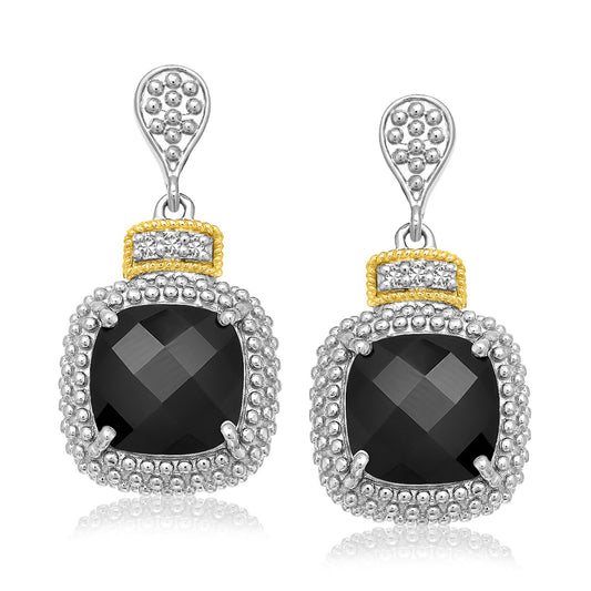 18k Yellow Gold & Sterling Silver Black Onyx & Diamond Earrings (.05cttw) - The Best Accessory