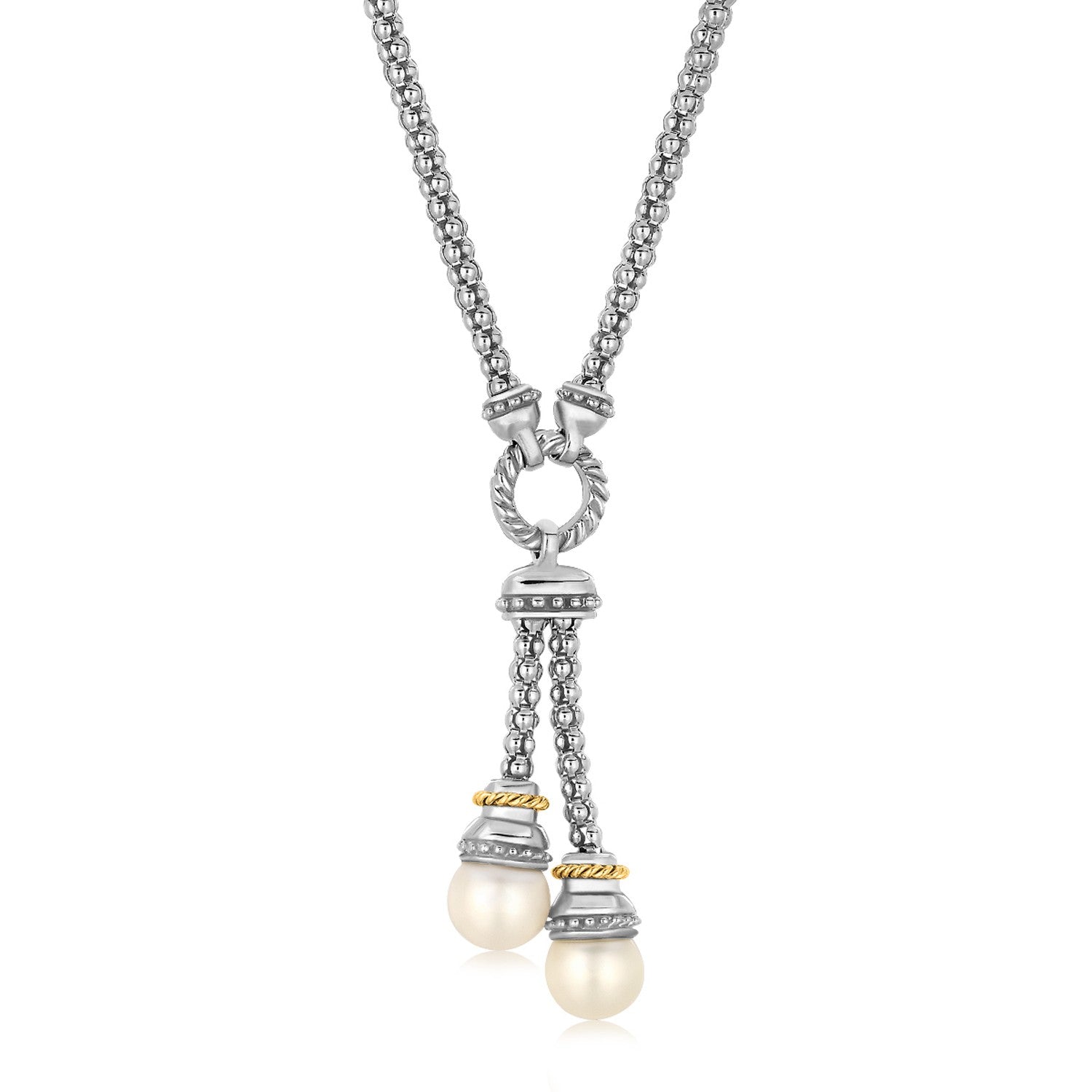 18k Yellow Gold and Sterling Silver Popcorn Style Necklace with Pearl Accents - The Best Accessory