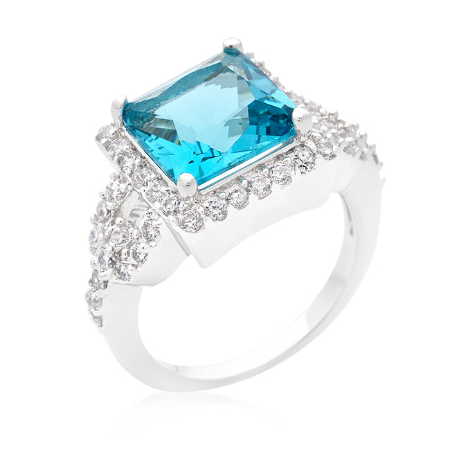 Halo Style Princess Cut Aqua Blue Cocktail Ring - The Best Accessory