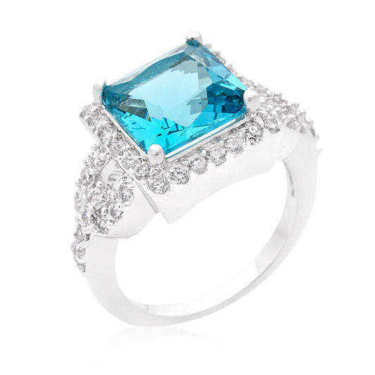 Halo Style Princess Cut Aqua Blue Cocktail Ring - The Best Accessory