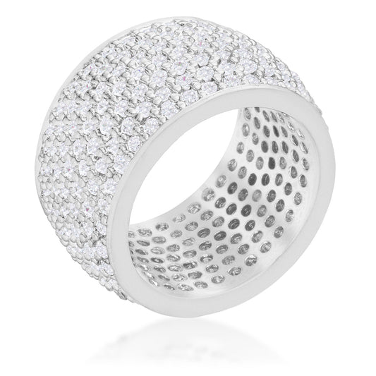Wide Pave Cubic Zirconia Silvertone Band Ring - The Best Accessory