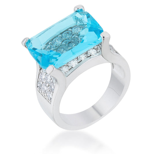 Mina 15.4ct Aqua CZ Rhodium Cocktail Ring - The Best Accessory