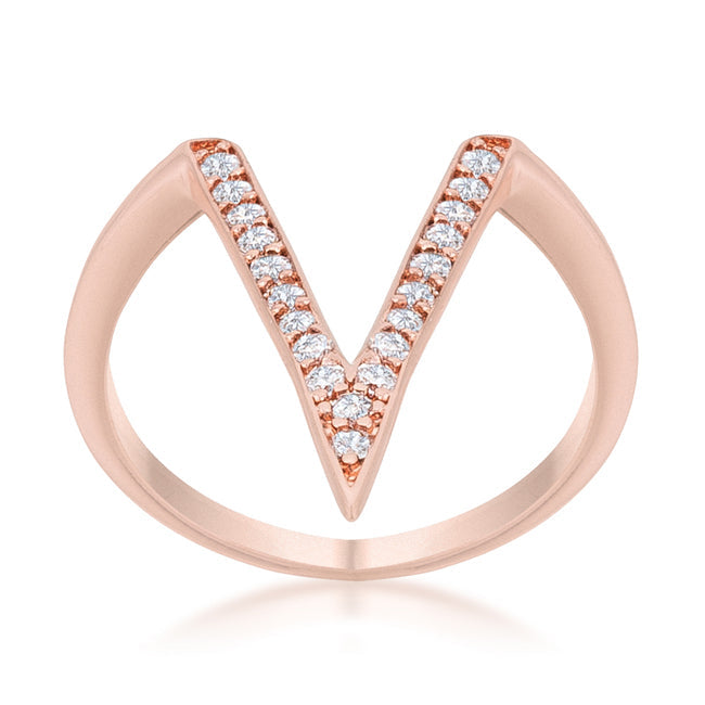 Michelle 0.2ct CZ Rose Gold Delicate V-Shape Ring - The Best Accessory