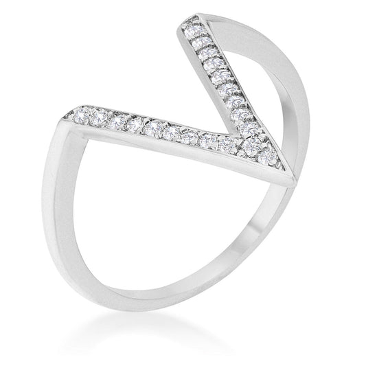 Michelle 0.2ct CZ Rhodium Delicate V-Shape Ring - The Best Accessory