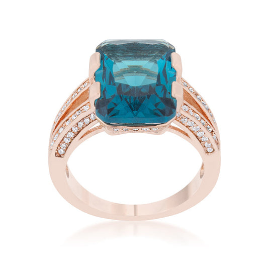 Rema 8.6ct Aqua CZ Rose Gold Emerald Classic Cocktail Ring - The Best Accessory