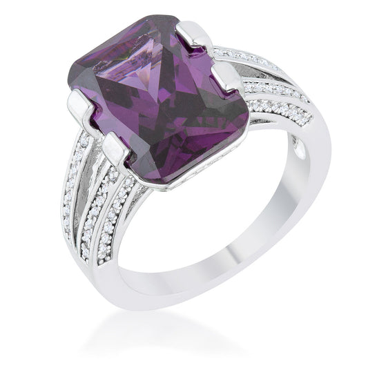 Rema 8.6ct Amethyst CZ Rhodium Emerald Classic Cocktail Ring - The Best Accessory
