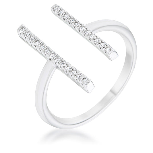 Sharna 12ct CZ Rhodium Parallel Contemporary Ring - The Best Accessory