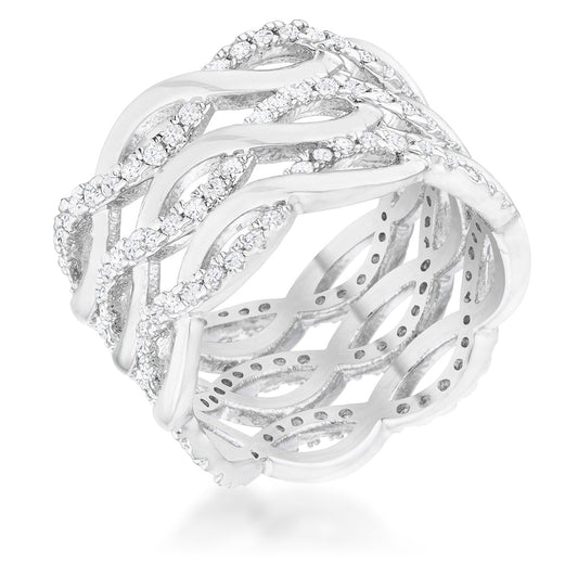 Contemporary 0.88ct CZ Rhodium Twist Wide Cocktail Ring - The Best Accessory