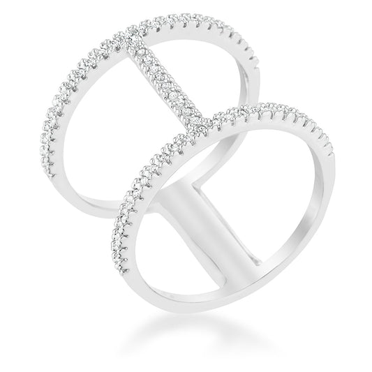 Christina 0.3ct CZ Rhodium Open Contemporary Wide Ring - The Best Accessory