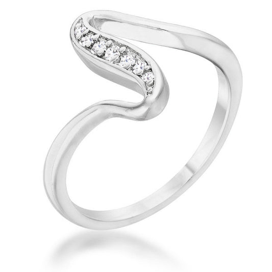 Sheryl 0.07ct CZ Rhodium Simple Wave Ring - The Best Accessory