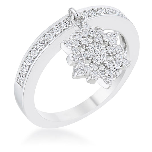 Snowflake 0.35ct CZ Rhodium Simple Holiday Charm Band Ring - The Best Accessory