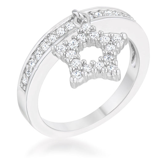 Star 0.25ct CZ Rhodium Simple Holiday Charm Band Ring - The Best Accessory