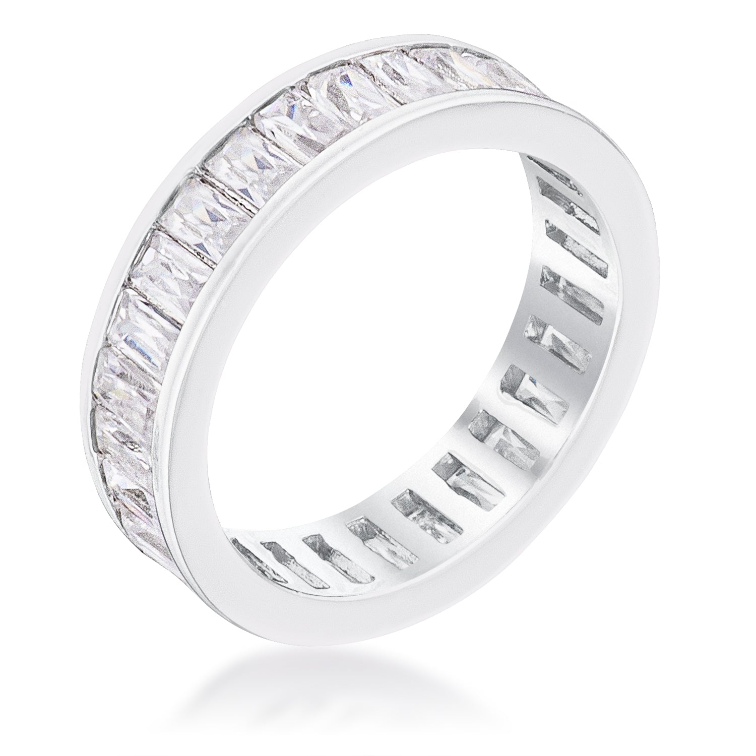 Rhodium Plated Baguette Emerald Cut Eternity Ring - The Best Accessory
