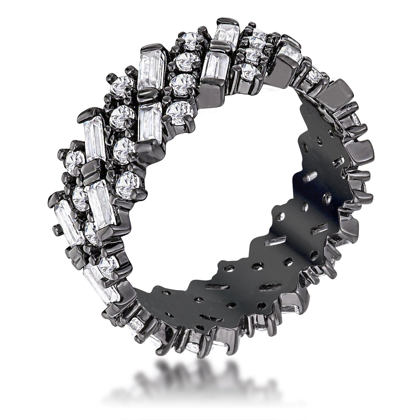 Hematite Clear CZ Alternating Baguette Round Eternity Band - The Best Accessory