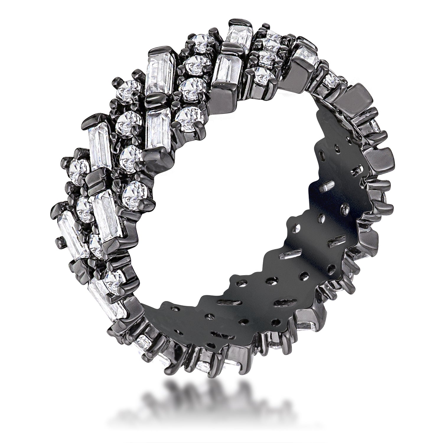 Hematite Clear CZ Alternating Baguette Round Eternity Band - The Best Accessory