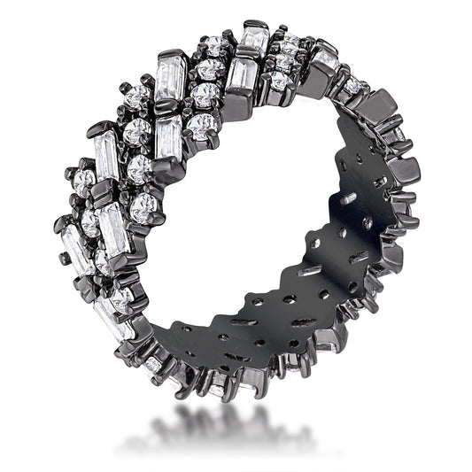 Hematite Clear CZ Alternating Baguette Round Eternity Band - The Best Accessory