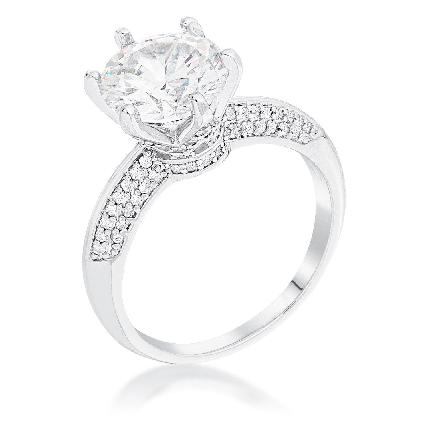 Rhodium Plated Clear CZ Round Solitaire Quad Micropave Ring - The Best Accessory