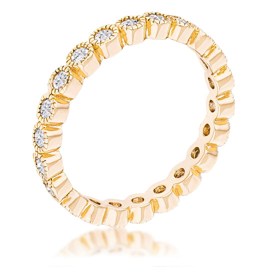 Gold Plated Dotted Clear CZ Round Bezel Eternity Ring - The Best Accessory