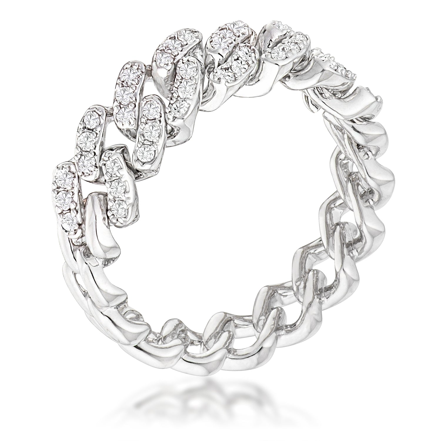 Rhodium Plated Clear CZ Round Cut Flexible Chain Ring - The Best Accessory