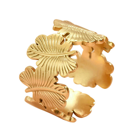 18K gold plated Stainless steel  Leaves finger ring, Intensity - The Best Accessory