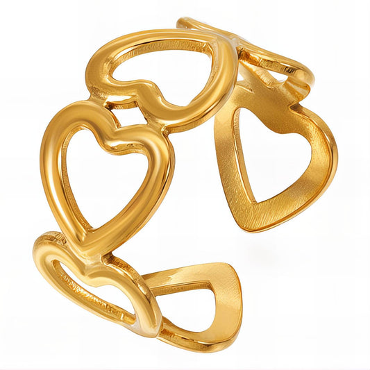 18K gold plated Stainless steel  Hearts finger ring, Intensity - The Best Accessory