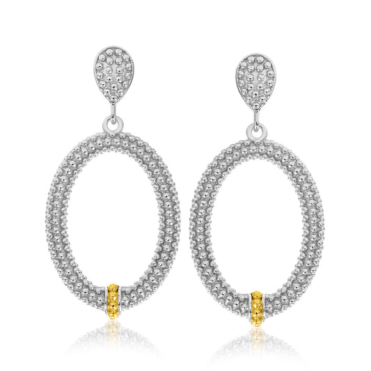 18k Yellow Gold & Sterling Silver Open Oval Motif Popcorn Earrings - The Best Accessory