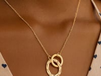 14k Yellow Gold High Polish Linked Double Circle Cutout Necklace
