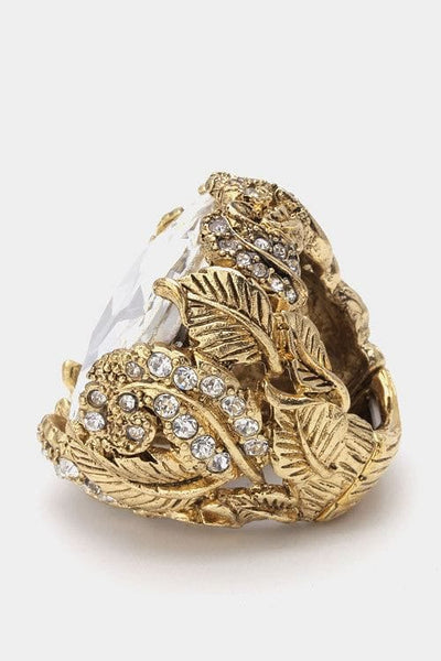 The Best Accessory Gold Leaves and Crystal Stretch Ring