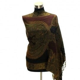 The Best Accessory Black, Gold, Burgundy Paisley Pashmina