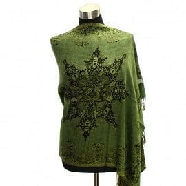 The Best Accessory Abstract Flower Design Reversible Pashmina Green