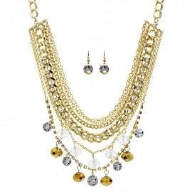 The Best Accessory Crystal Drop Multi Chain Layer Necklace Set
