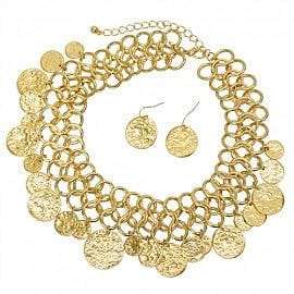The Best Accessory Hammered Multi Disc on "O" Ring Necklace Set