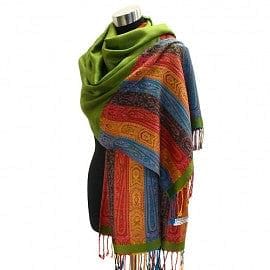 The Best Accessory Multi Color Striped Paisley Pattern Pashmina - Green