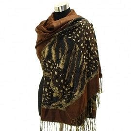 The Best Accessory Brown Multi Animal Pattern Sided Pashmina