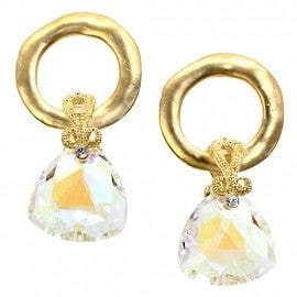 The Best Accessory Trillion Cut Crystal Drop w/Hammered Gold Circle Hoop Earring