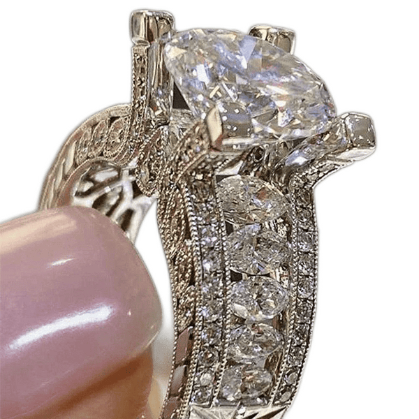 The Best Accessory 10 / white / Silver Plated Ornate Cubic Zircon Ring