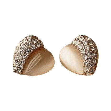 The Best Accessory Heart Shaped Beige and Crystal Earrings