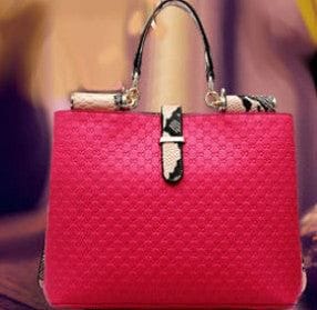 The Best Accessory Pink Criss Cross Patterned Handbag with Crocodile Accents