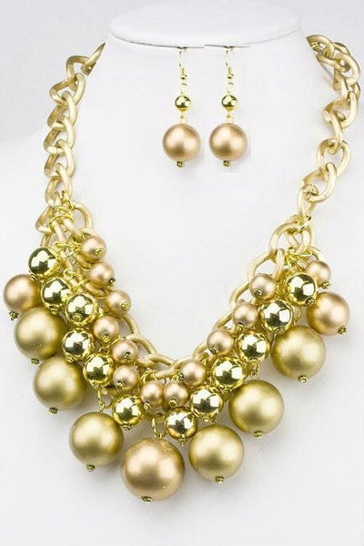 The Best Accessory Metal & Pearl Ball Necklace Set