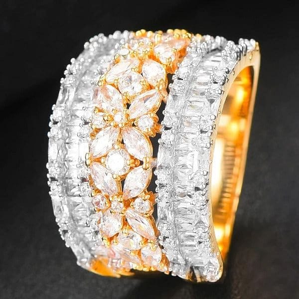 The Best Accessory 9 / D Bicolor Luxury Geometry Bold Statement CZ Ring