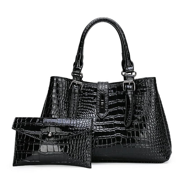 The Best Accessory black / 37cm 15cm 24cm Large Croc Pattern PU Leather Tote/ Shoulder Bag $ Purse