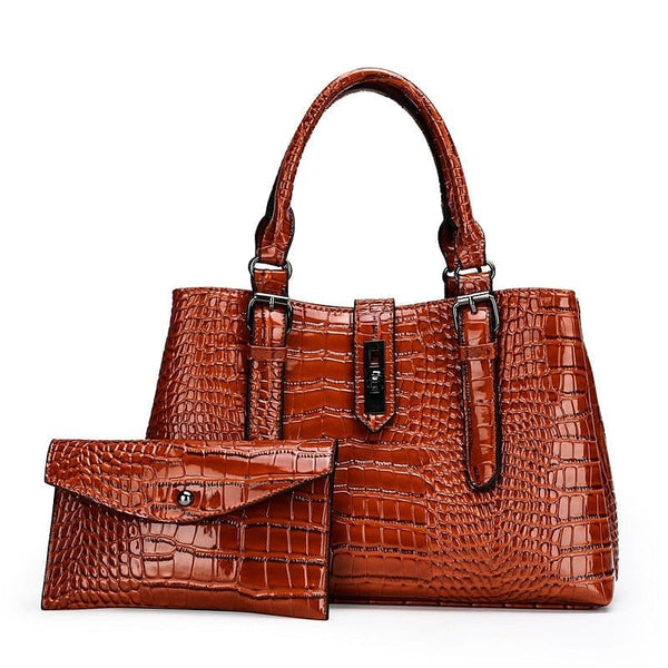 The Best Accessory Khaki / 37cm 15cm 24cm Large Croc Pattern PU Leather Tote/ Shoulder Bag $ Purse